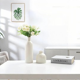 kyrrafi 3-Piece Crackle Glaze White Ceramic vase Set - Modern Decorative Flower vases for Desk, Bookshelf & Table - Smooth Glazed Surface