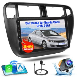 [2+64G] Hikity Android 13 Car Stereo for Honda Civic 1996-2001 with Wireless Carplay Android Auto, 9" Touch Screen Car Radio with Mirror Link GPS WiFi Bluetooth SWC Backup Cam FM Mic