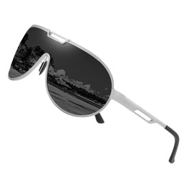 TEAPLMTT Retro Oversized Aviator Polarized Sunglasses for Men Metal Frame Ultra Light(Sliver Frame/Grey Lens)