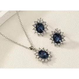 Unbranded Elegant Sunflower Earrings & Necklace Trendy Inlaid Gemstone design