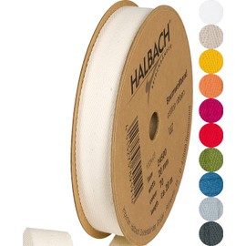 Halbach Seidenbänder Cotton Ribbon 20 mm x m, Ribbons for Crafts Sold by the Metre, Fabric Ribbon for Decorations, Woven Ribbon, 100% Cotton, DIY Craft, Bias Binding Sewing Work, Colour: Off-White,
