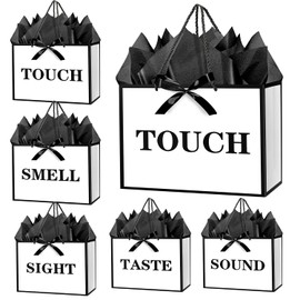 JWSCYSY 12.6" 5 Senses Gift Bags with Tissue Papers and Ribbons for Men, Women, Him Her Birthday, Anniversary, Wedding, Valentine's Day (White Black)