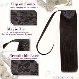 LaaVoo Real Hair Ponytail, Clip-In Human Hair Extensions, 70 g Wrap Around, Extension Hair Braid with Clip, 30-55 cm