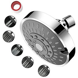 YOMYM Cabezal de Ducha Lluvia de Alta Presión Cabezal de Ducha Fijo Lluvia 5 Configuraciones Con Rótula Giratoria de Metal Ajustable - Plata