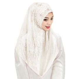 RONGXG Women Pearl Tassel Hijab Islamic Malay Muslim Hijab Polyester Solid Color Headscarf One-piece Muslim Arab Head Wrap Scarf