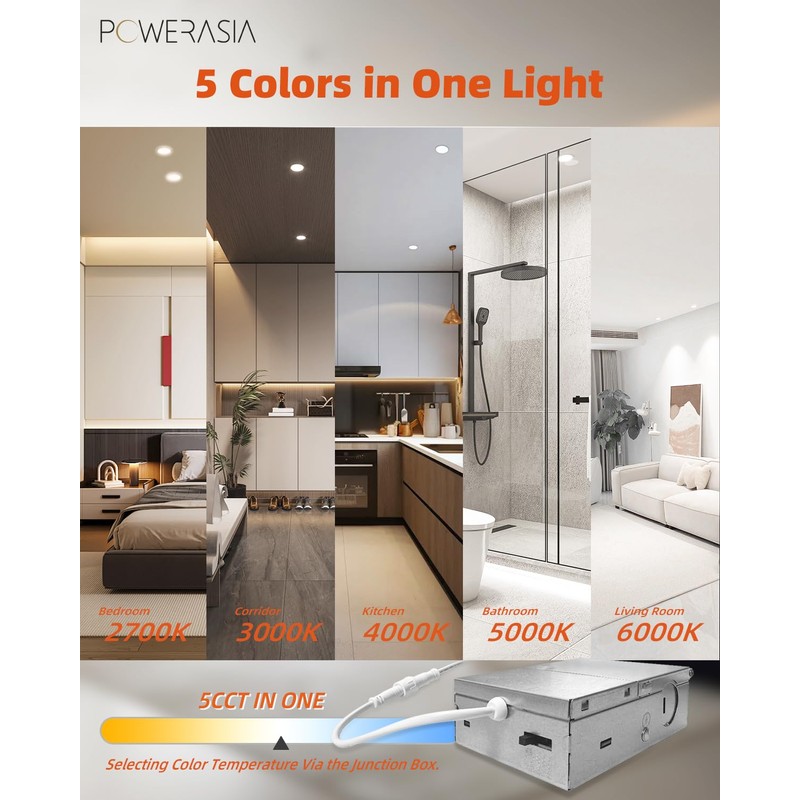 12 Pack Recessed Lighting 4 Inch with Junction Box, 5CCT