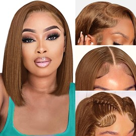 Hoacon Chocolate Brown Bob Wig Human Hair 13x4 Bob Lace Front Wigs Human Hair Wigs For Black Women 180% Density Colored Frontal Bob Wigs 12 Inch Glueless Bob Wigs