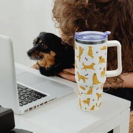 Golden Retriever Gifts for Women, 40 oz Golden Retriever Tumbler with Handle and Straw, Reusable Stainless Steel Dog Tumbler, with Leak Proof Lid, Dog Lovers Gifts for Women