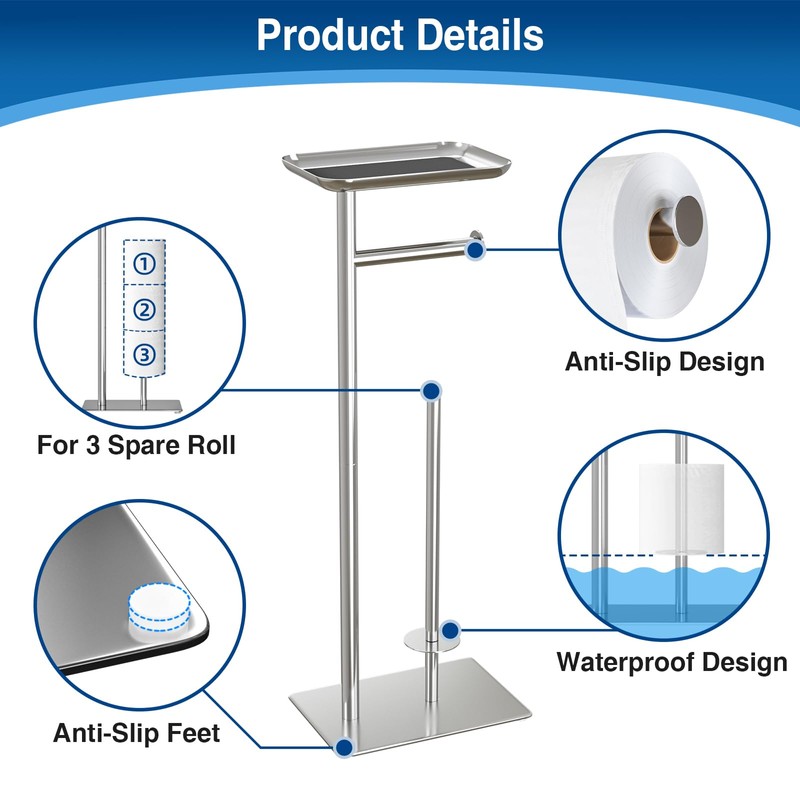 Toilet Paper Holder Stand with Top Storage Shelf, Free Standing