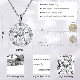 Eusense Pentagram Necklace Triple Moon Goddess Necklace 925 Sterling Silver Hecate Pendant Sun and Moon Pendant Jewellery Gifts Spiritual Amulet Wiccan Pagan Talisman for Men Women, Sterling Silver