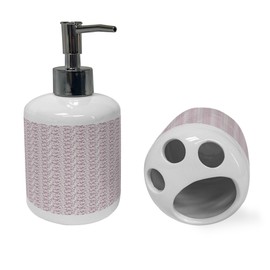 Ambesonne Purple Green Soap Dispenser & Toothbrush Holder Set, Inspired by The Spring Season Foliage with Petals and Leaves Artwork, Ceramic Bathroom Toiletry Accessories, 2 Pcs, Pale Rose Dried Rose