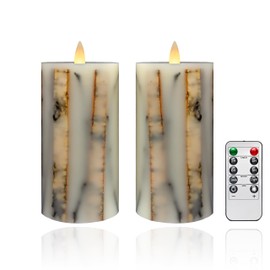 CozierGlow Brown Bark Flameless Pillar Candles Flickering with Remote Timer, Battery Operated LED 3D Moving Flame Real Wax Candles, Set of 2, D3 x H6,Remote Included (Cinnamon)