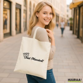 Huuraa Jute Bag Just Married Doves Gift 10 Litres Cotton Just Married Gift Idea, natural, Unit size