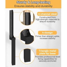 Mokeyder Fence Post Anchor Kit, Heavy Duty Metal Steel Fence Post Repair Kit, Fence Post Anchor Stakes Ground Spike for Repairing Tilted/Broken Wood Fence Post, Metal-Plate Style, 2 Packs