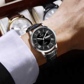 Taxau Black Watches for Men,Black Face Mens Watch Large Watches for Man Dress Men's Wrist Watch Roman Numerals Easy to Read Mens Analog Fashion Classic Business Relojes para Hombres