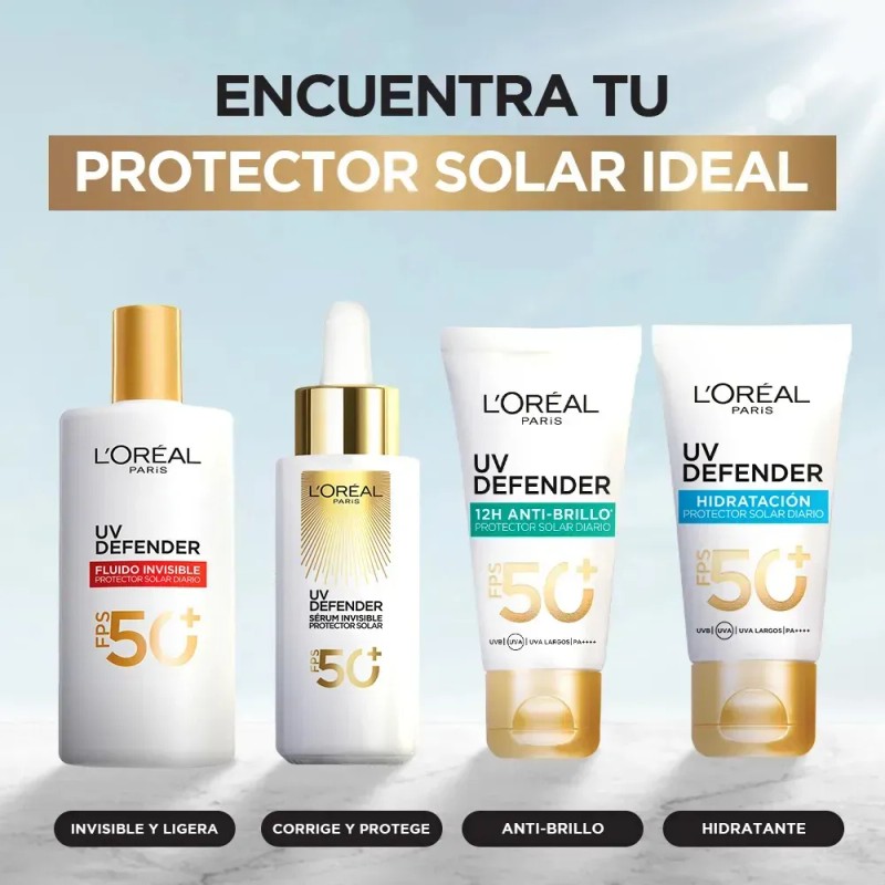 Protector Solar Loreal Paris Fps50+ Uv Defender Fluido Tono Invisible