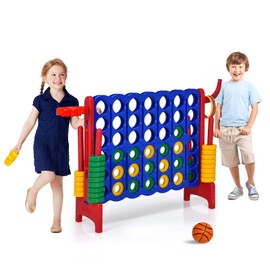 Fireflowery 4-to-Score Giant Yard Game, Jumbo 4-in-A-Row Giant Game Set w/ 42 Rings, Quick-Release Slider, Basketball Hoop,Game Outdoor Kids & Adult Size, Jumbo Yard Game(Red)