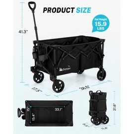 Gonex 38''L Extra Long Collapsible Foldable Wagon Cart with 360lbs Weight Capacity, 220L Folding Utility Garden Cart with Detachable Wheels for Grocery Sports Shopping Camping - Black