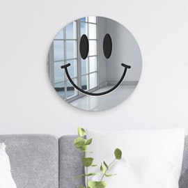 4ArtWorks - Happy Face 12" x 12" Silver Mirror Wall Art, Iconic Cool Decor, Classic Emoji Wall Hanging for Home Studio, Dorm, Studio or Kid’s Room, Smiley Happy Face
