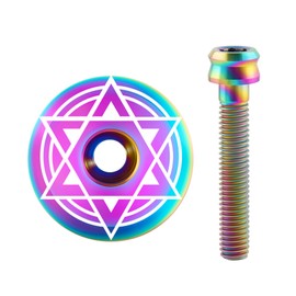 Yundxi Titanium Bicycle Headset Top Cap, 1 1/8 Inch Light Headset Cap Stem Cap Cover with Screw for MTB Road Mountain Bike (Hexagram)