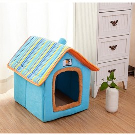 Unbranded Dog Cat House Kennel Insulation Soft Dog Cat Bed Plush Cat Puppy Cave Detachable - Blue, Medium