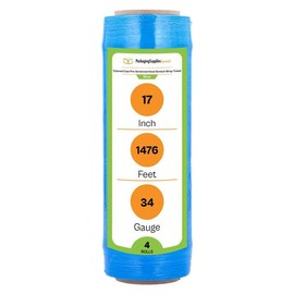 PSBM Blue Stretch Wrap, 4 Pack, 17" x 1476 Feet, 34 Gauge, Dark/Opaque Hand Stretch Film Rolls for Packaging Moving Packing Pallets
