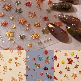 4 Sheets Nail Stickers for Autumn 5D Self-Adhesive Nail Art Decals for Women Flower Stickers Decoration
