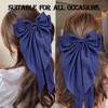 2Pcs Blue bow, Soft Satin Silky Navy Bow with Long