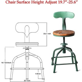 Topower Farmhouse Kitchen Stool, Industrial Counter Stool, Kitchen Deco Round Seat Standard Height Adjustable Swivel Bar Stools with Backrest Indoor House Design Iron Backrest Antique Green Set of 2