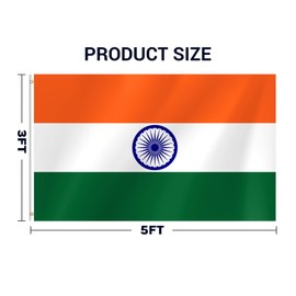 India Flag, 3x5 Ft Indian Flag, Vivid Color Fade Resistant With Brass Grommets for Party Parades Sports Events Patriotic Holidays Outdoor Indoor Decorations