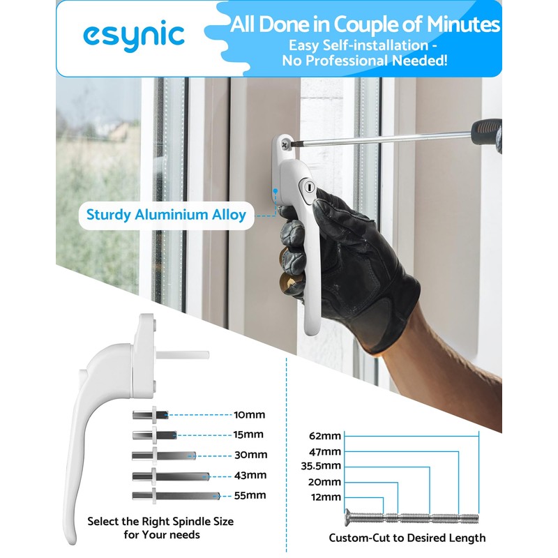 eSynic 4pack Universal Window Handles for UPVC with 5 Multi-Size