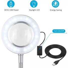 CamRom Lámpara De Mesa Con Lupa De Luz Led Usb Y Clip Para Trabajo