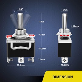 Gebildet Rocker Toggle Switch 12 mm, 15A-250VAC/20A-125VAC, 3-Pin SPDT On/Off/On Switch + 5 Pieces Waterproof Cover, Used for Car, Truck, Boat