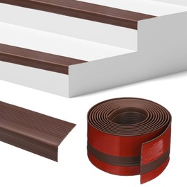 M METERXITY Stair Edge Trim 10FT Vinyl Rubber Stair Nosing Non-Slip Self Adhesive Stair Edge Trim Strips Staircase Step Edge Protector for Indoor/Outdoor Stairs [Brown,0.98 Inch]