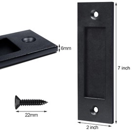 Finger Flush Pulls for Closet Pocket Sliding Barn Door Handle Set Pull Recessed Handle Rectangular Plate Matte Black Mounting Hardware Included (Black) (2''x 7'', Set, 2)