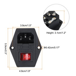 MECCANIXITY Power Switch 10A 250V AC Rocker Switch 3 Pin IEC320 C14 Inlet Male Power Socket Power Connector Inlet Module Plug for Lab Equipment Devices,Pack of 2