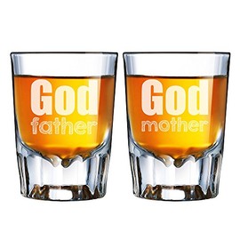 God Father and God Mother Engraved Barcraft Fluted Shot Glass Set