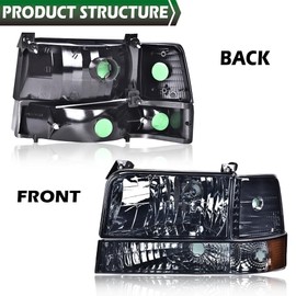 GRAND ORANGE Headlights Assembly w/Corner Signal Lamp & Bumper Lamps Compatible with 1992-1996 Ford F150 Bronco/Fit 1992-1997 Ford F250 F350 Chrome Housing Amber Reflector
