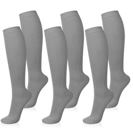 Amzpas 3 Pairs for Compression Stockings for Men and Women, Support Stockings, Compression Socks with 15-25 mmhg for Flight Sports Travel Running Cycling Running, 3 pairs of grey, L - XL