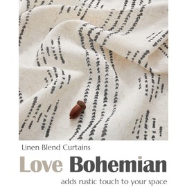 jinchan Boho Kitchen Curtains Linen Cafe Tier Curtains 36 Inch Bohemian Geometric Striped Mudcloth Small Window Drapes for Living Room Bathroom Cabinet Light Filtering Back Tab 2 Panels Black on Flax