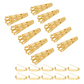 PATIKIL 23mm Corsage Decorative Holder, 10 Pcs Brooch Pin Vase Pocket Boutonnieres Holder with Bar Pins for Wedding Party DIY Crafts, Gold Tone