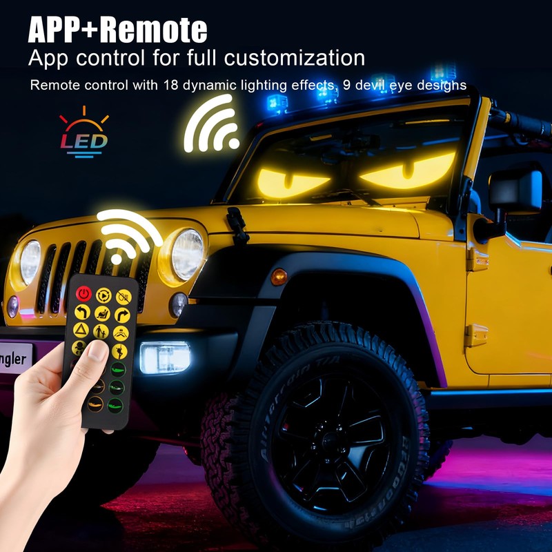2PCS Devil Eyes Light for Cars Windshield Bluetooth, 13.7”x 4.01”