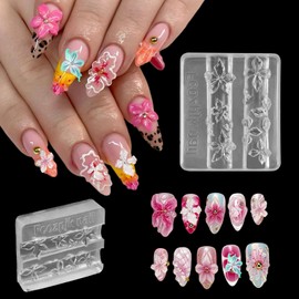 3D Flowers Nail Mold Silicone Nail Tools, Silicone Nails for Nails Art Molds Hawaii Hibiscus Floral Petal Template DIY Decorative Floral Mold Resin Carving Molds for Women Decor Decorations