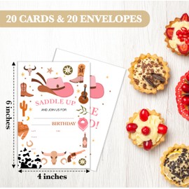HMJKL Cowgirl Birthday Invitations, Western Birthday Party Invites With Envelopes For Girls, Pink Western Party Decorations Supplies, 20 Pack (03)
