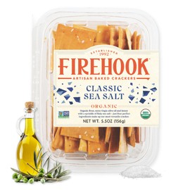 Firehook Sea Salt Crackers – Artisan Baked, Uniquely Crunchy, Baked with Simple Ingredients – Organic, Non-GMO, Kosher – 5.5 oz Box