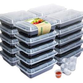 Enther [20 Pack] Single 1 Compartment Meal Prep Containers with Lids, Food Storage Bento Box with Portion Cups, BPA Free, Reusable Lunch Box, Microwave/Dishwasher/Freezer Safe, Portion Control, 28oz
