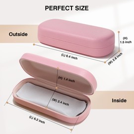 Marvolia Glasses Case Hard Shell Large Eyeglasses Case PU Leather Protective Case for Sunglasses Eyeglasses with Cleaning Cloth for Men Women - Pink