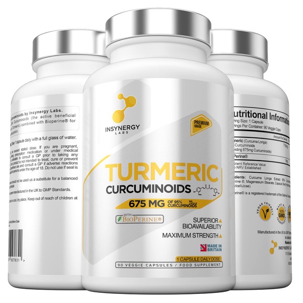 Ultra Premium Pure Turmeric Extract Capsules | Highest Strength in The UK | Pure Turmeric Curcumin Capsules and Black Pepper (Bioperine) | 3 Month Supply Vegan Capsules