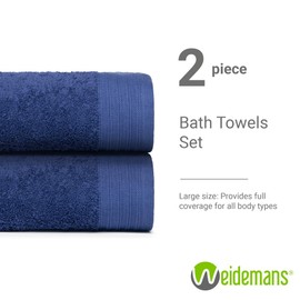 Weidemans 100% Cotton Towels 35" X 70" | Navy BlueTowels Set of 2 Ultra Soft and Highly Absorbent Bath Towel Set Cotton, Gym, Hotel, Spa, Machine Washable