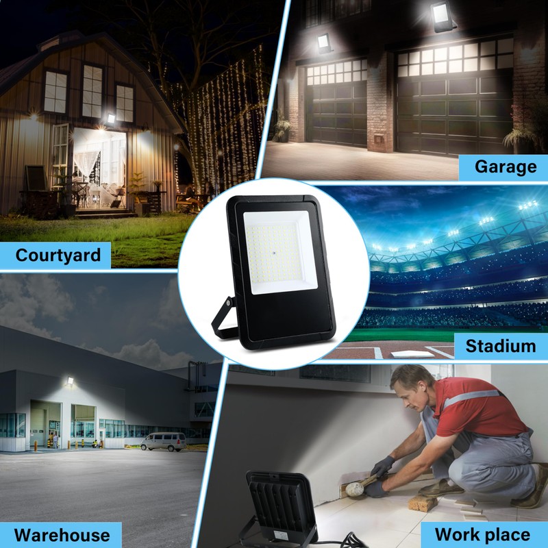 Simple Deluxe 2 Pack 100W Flood Lights Outdoor, 10000LM Daylight
